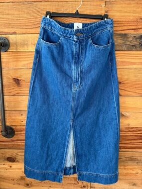 Goop - The G Label Classic Mid-Length Blue Denim Skirt